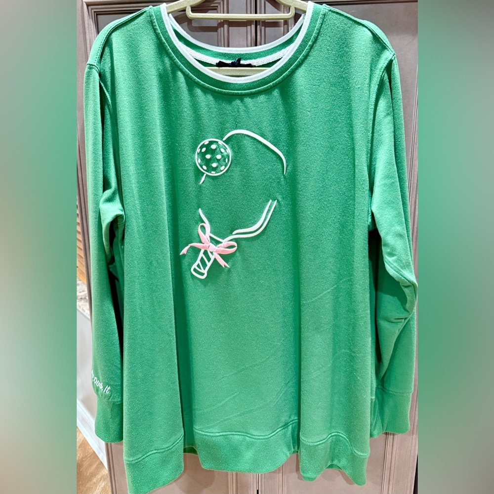 Jane and Delancey Pickleball Sweatshirt/Top Green Crew Neck